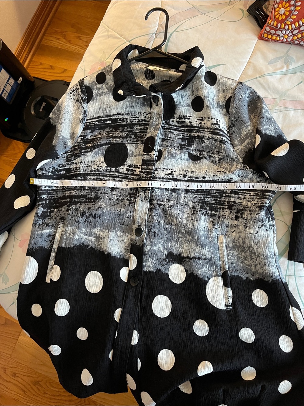Diane Gilman Black & White Polka Dot Button-Up Pea Coat